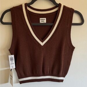 Sunday Best (Aritzia) Brown Cropped Sweater Vest XS | V-Neck Preppy Knit (NWT)